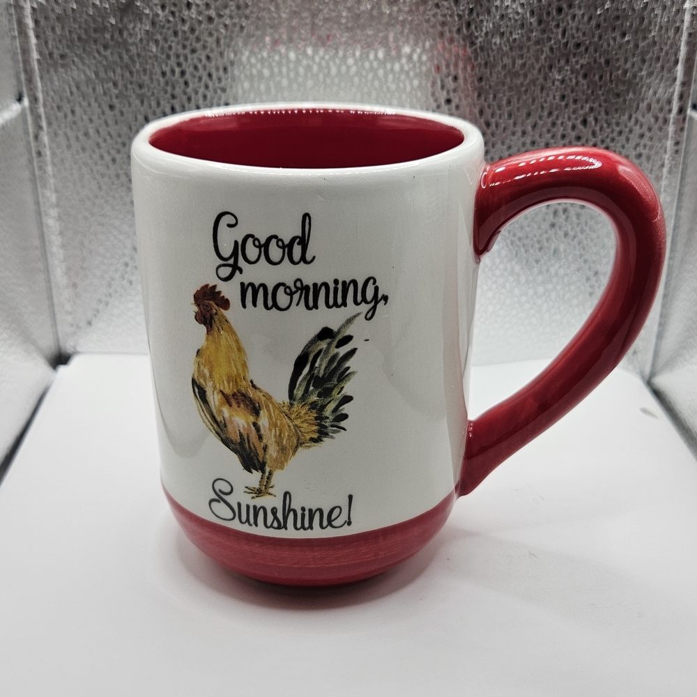 "Good Morning Sunshine" Red and White Rooster Mug